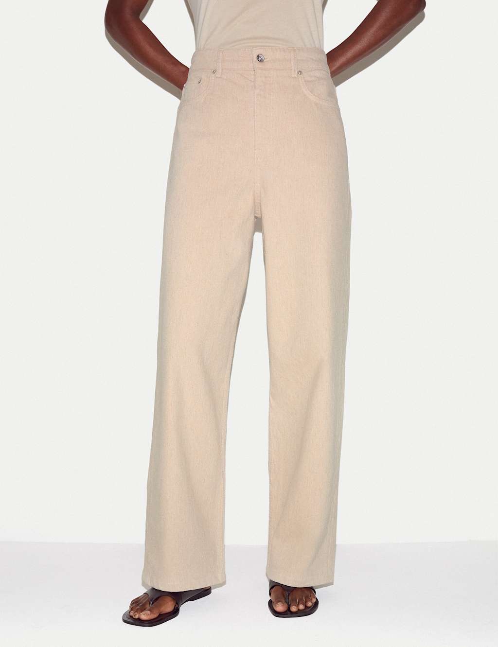 Jigsaw Women's Pure Cotton High Waisted Straight Leg Jeans - 26 - Oatmeal - Available at M&S