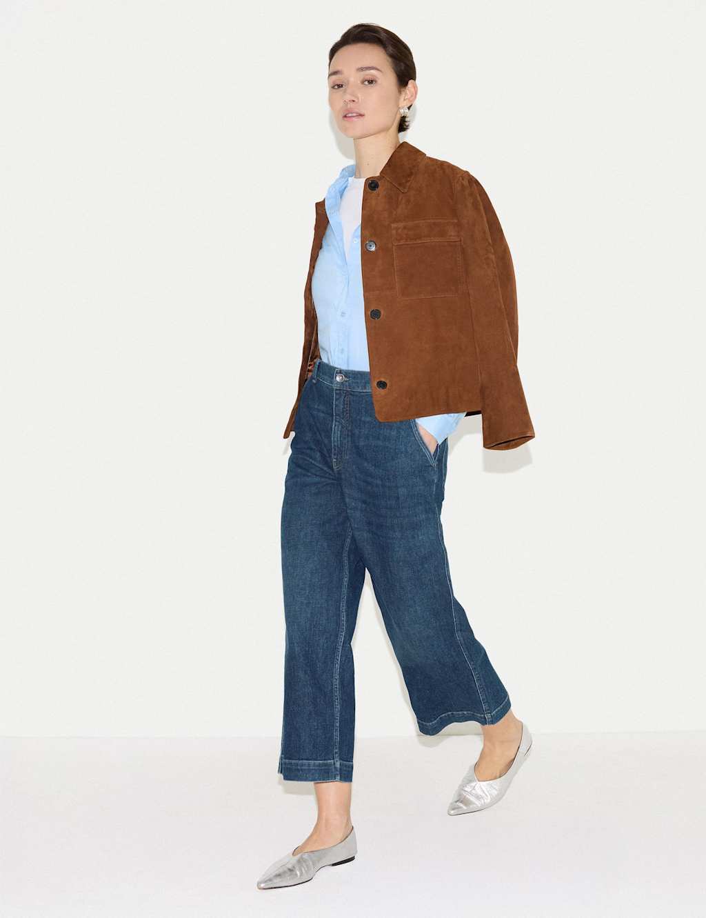 Jigsaw Women's High Waisted Wide Leg Ankle Grazer Jeans - 30 - Blue Denim - Available at M&S