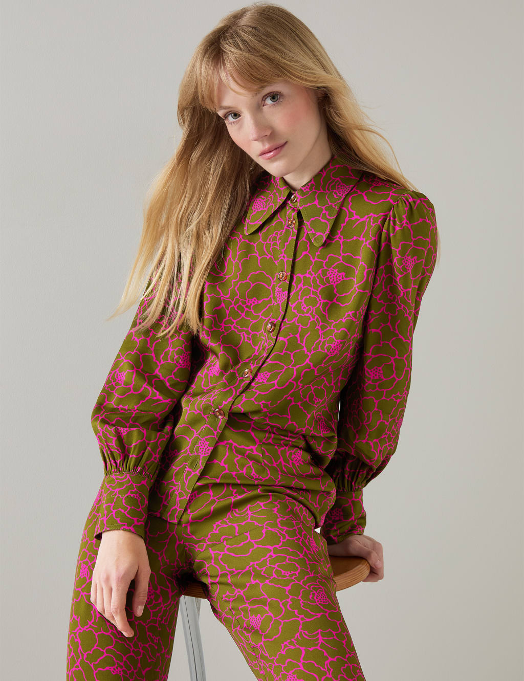 Floral Collared Button Through Blouse