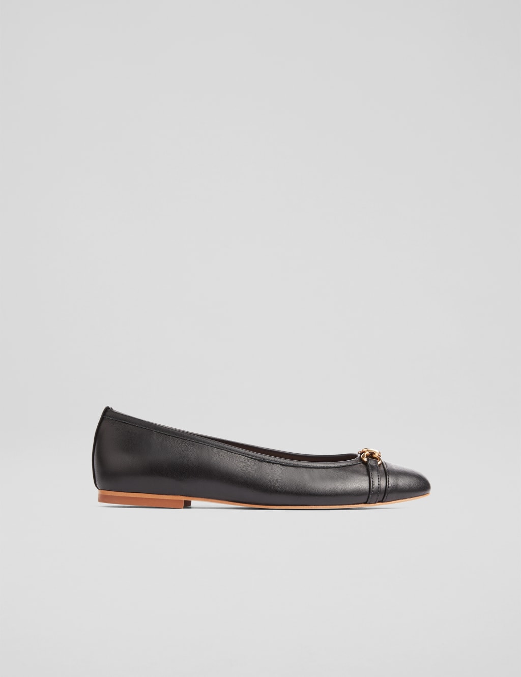 Leather Chain Detail Flat Ballet Pumps