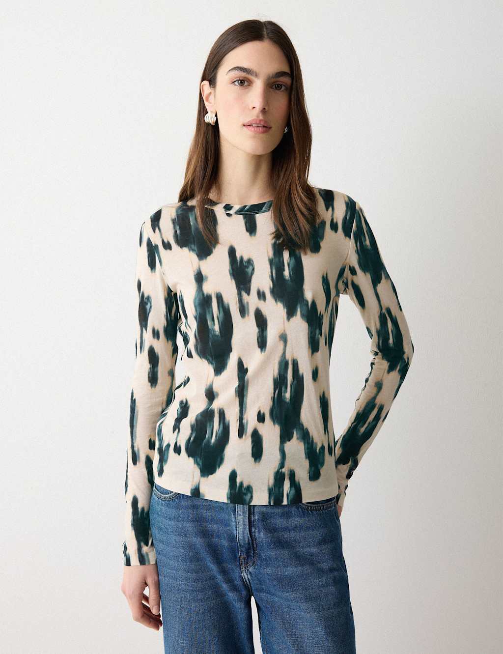 Jigsaw Women's Pure Cotton Printed Top - Small - Cream Mix - Available at M&S