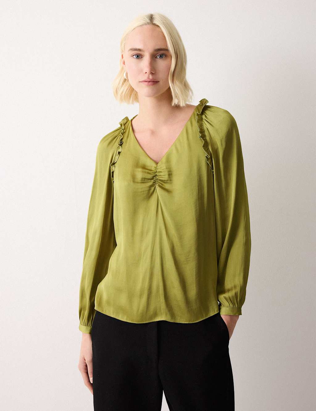Jigsaw Women's Satin V-Neck Relaxed Blouse - 8 - Green - Available at M&S