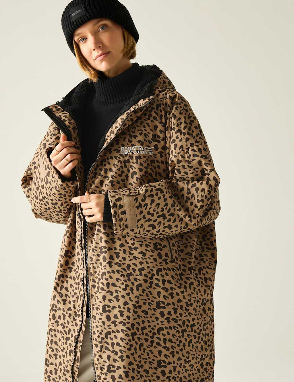 Regatta Women's Waterproof Leopard Hooded Changing Robe - XS-S - Tan - Available at M&S