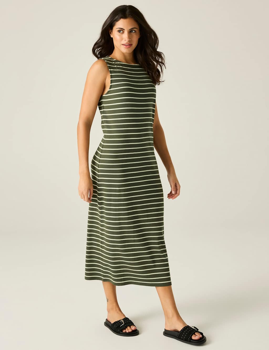 Regatta Women's Amorie Cotton Rich Striped Midi Dress - 12 - Green Mix - Available at M&S