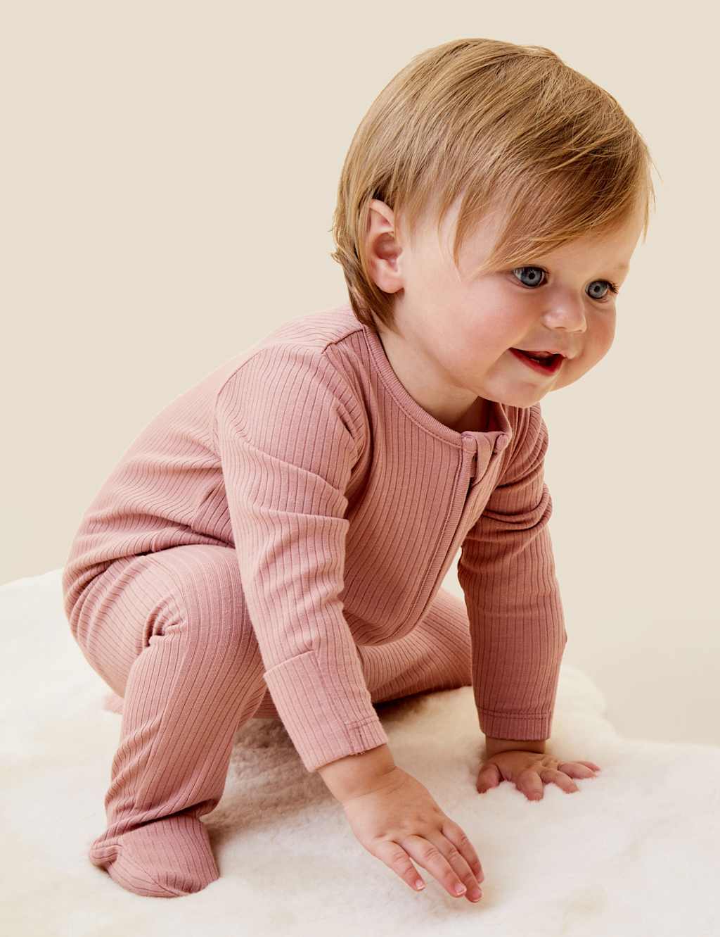Two-Way Zip Ribbed Sleepsuit with Cotton (7lbs-24 Mths)