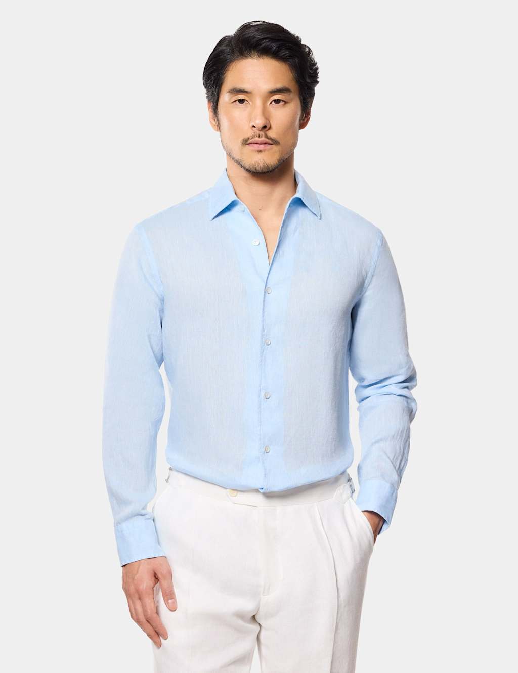 Hawes & Curtis Men's Slim Fit Pure Linen Shirt - XL - Light Blue - Available at M&S