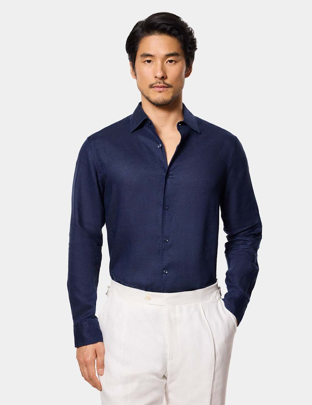 Hawes & Curtis Men's Slim Fit Pure Linen Shirt - S - Navy - Available at M&S