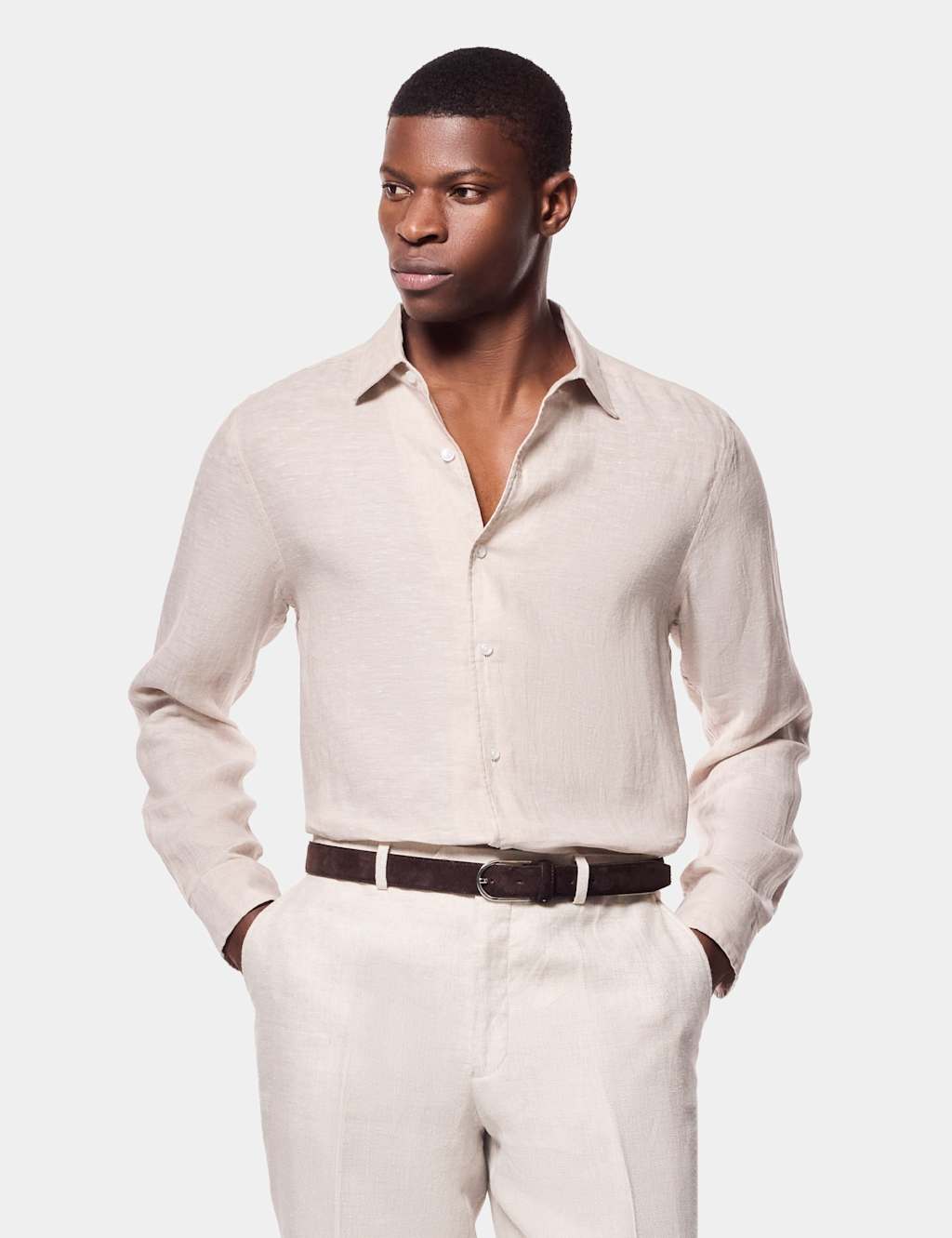 Hawes & Curtis Men's Slim Fit Pure Linen Shirt - M - Natural - Available at M&S