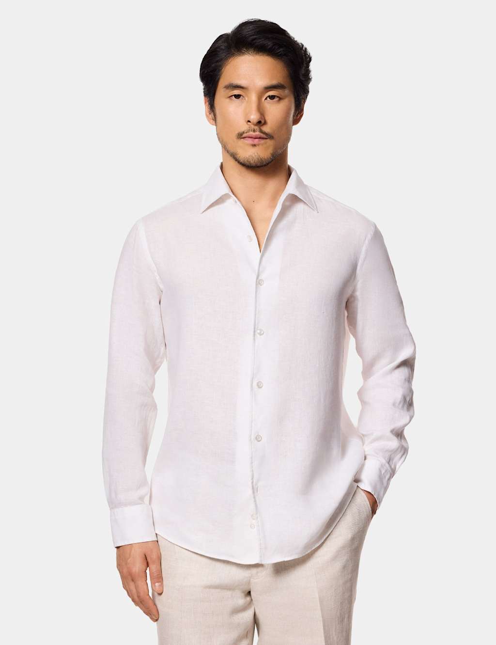 Hawes & Curtis Men's Slim Fit Pure Linen Shirt - M - White - Available at M&S
