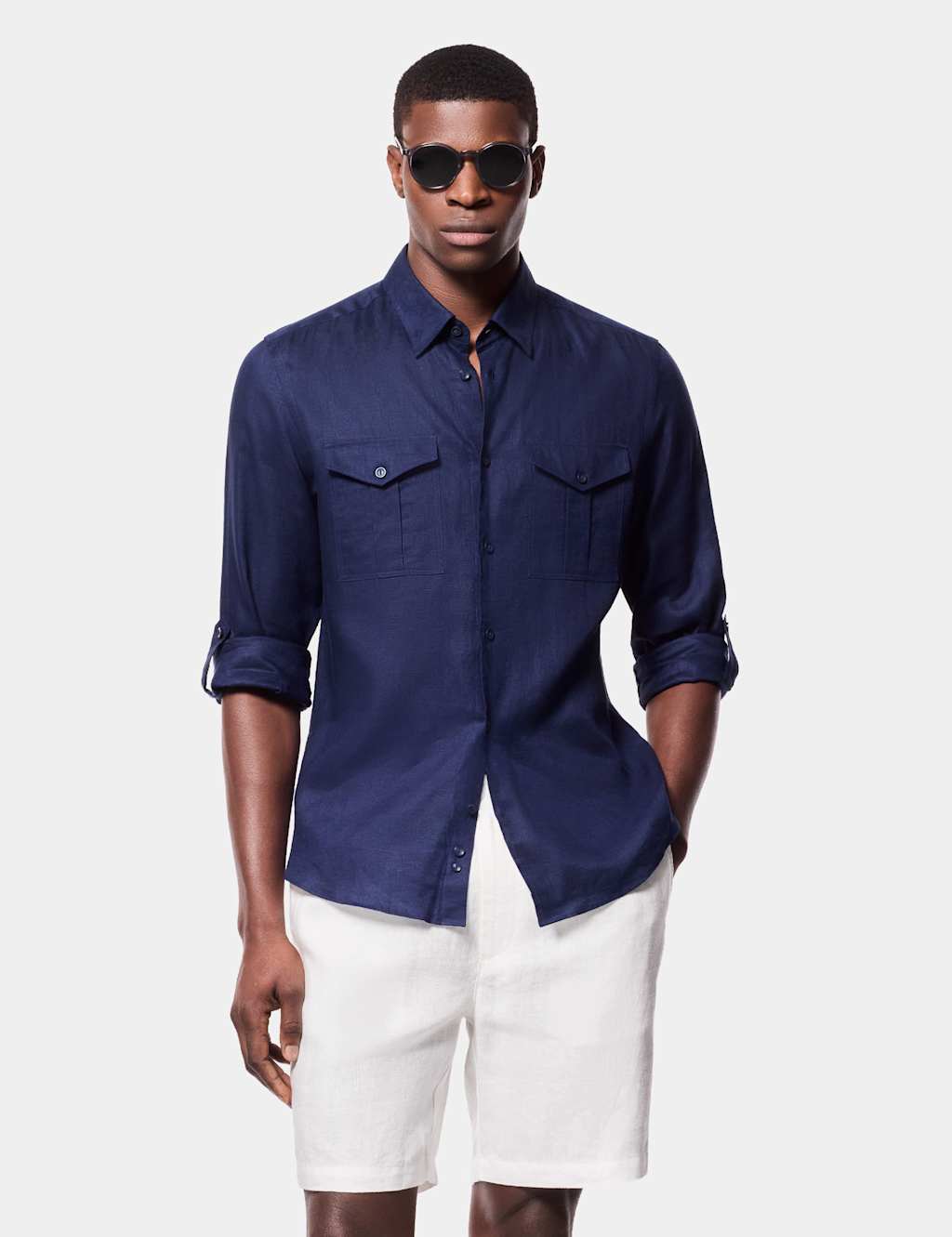 Hawes & Curtis Men's Slim Fit Pure Linen Shirt - L - Navy - Available at M&S