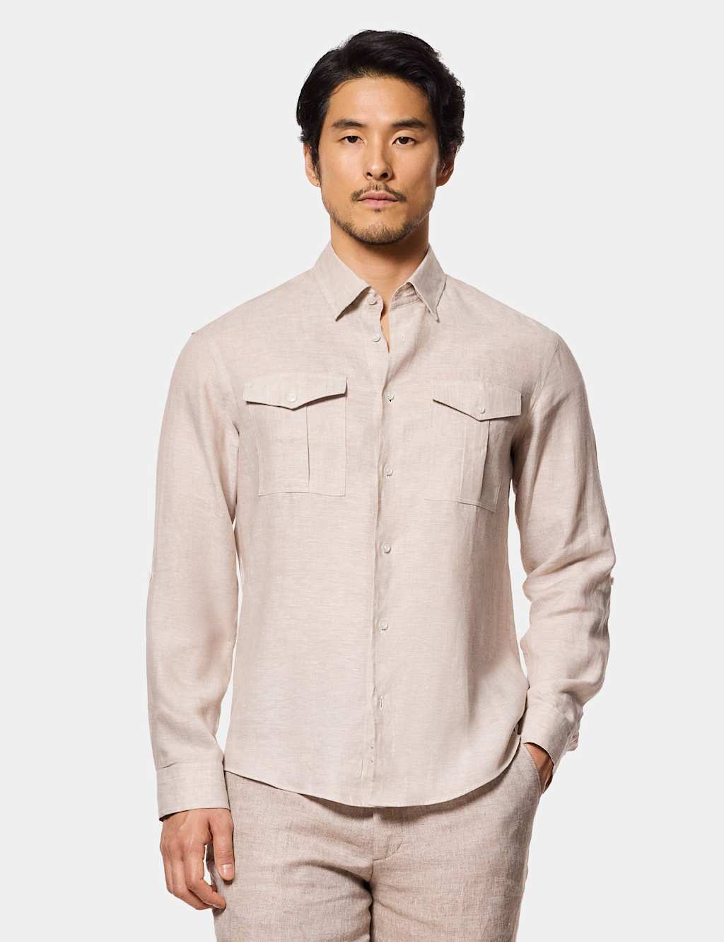 Hawes & Curtis Men's Slim Fit Pure Linen Shirt - L - Natural Mix - Available at M&S