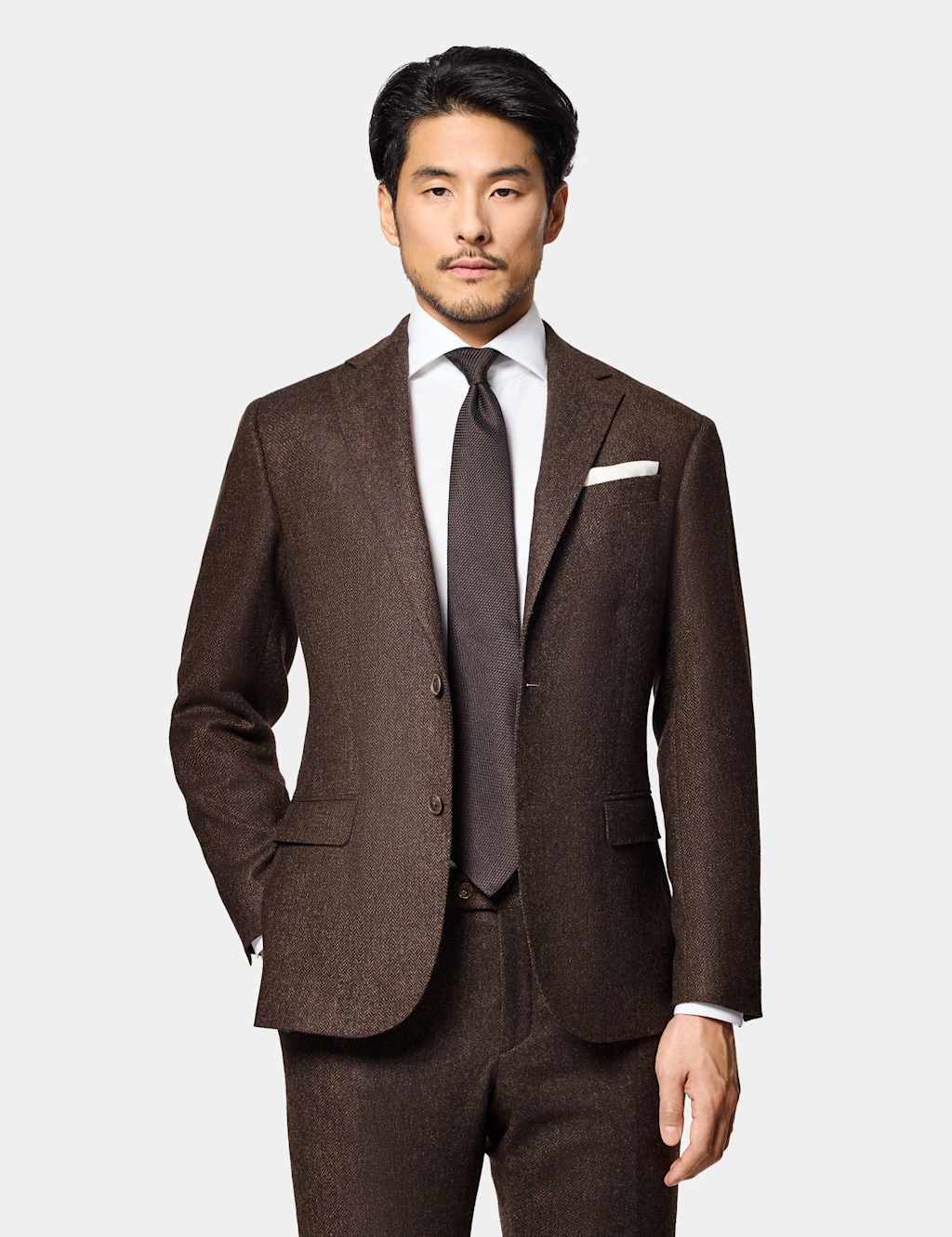 Hawes & Curtis Men's Slim Fit Pure Wool Herringbone Suit Jacket - 38 - Brown - Available at M&S