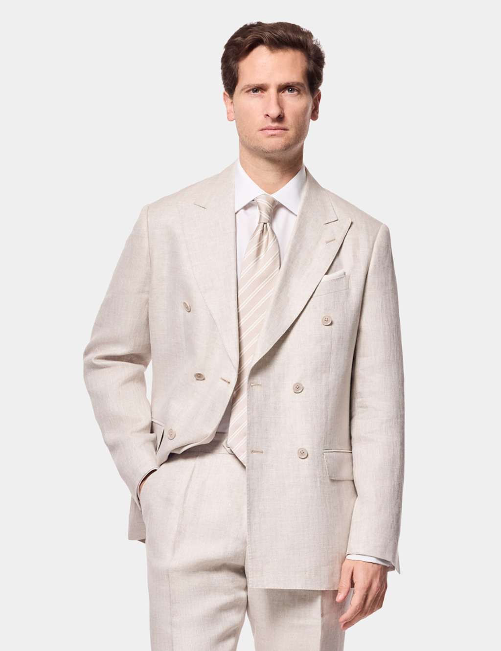 Hawes & Curtis Men's Tailored Fit Pure Linen Suit Jacket - 40 - Neutral - Available at M&S