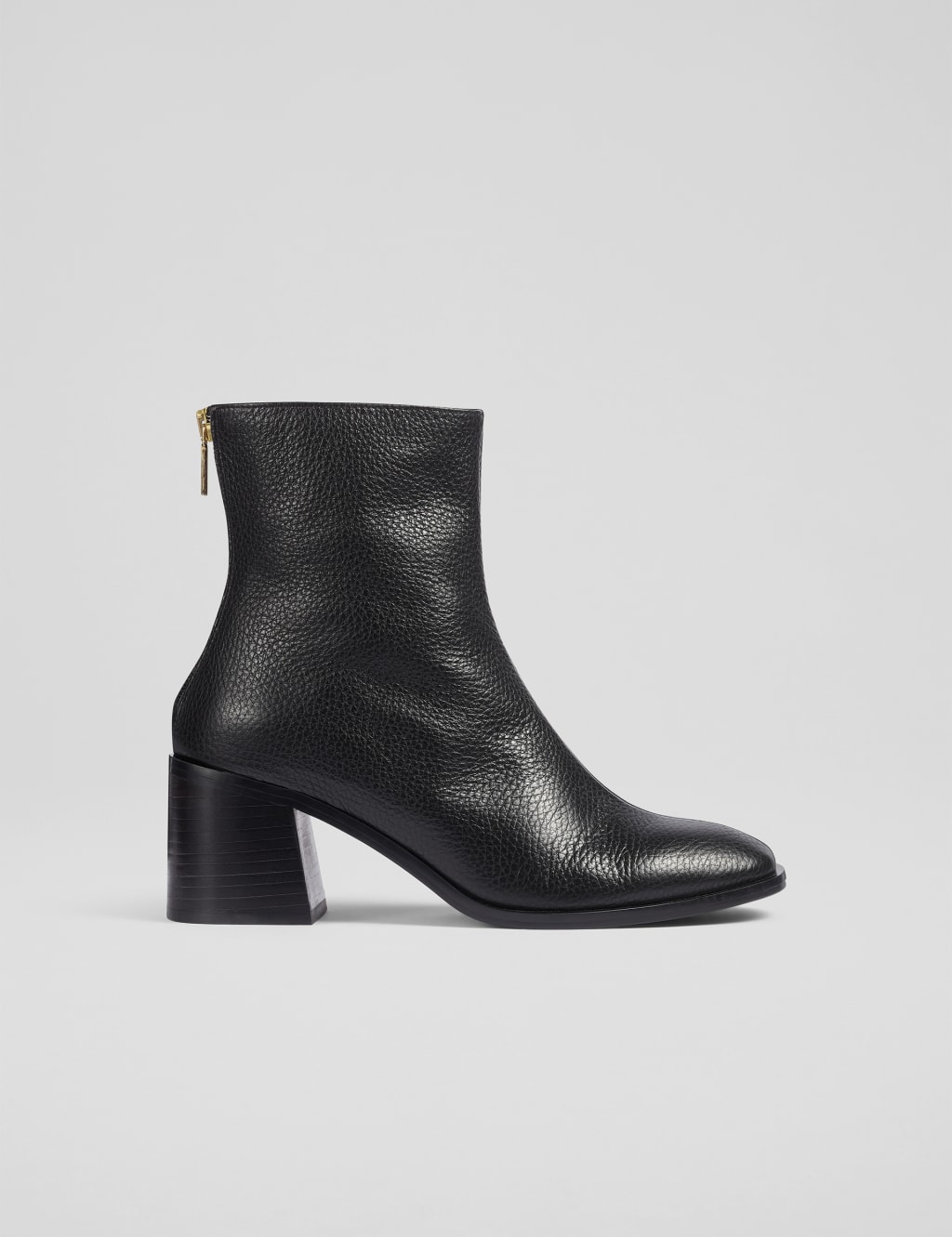 Leather Block Heel Square Toe Ankle Boots