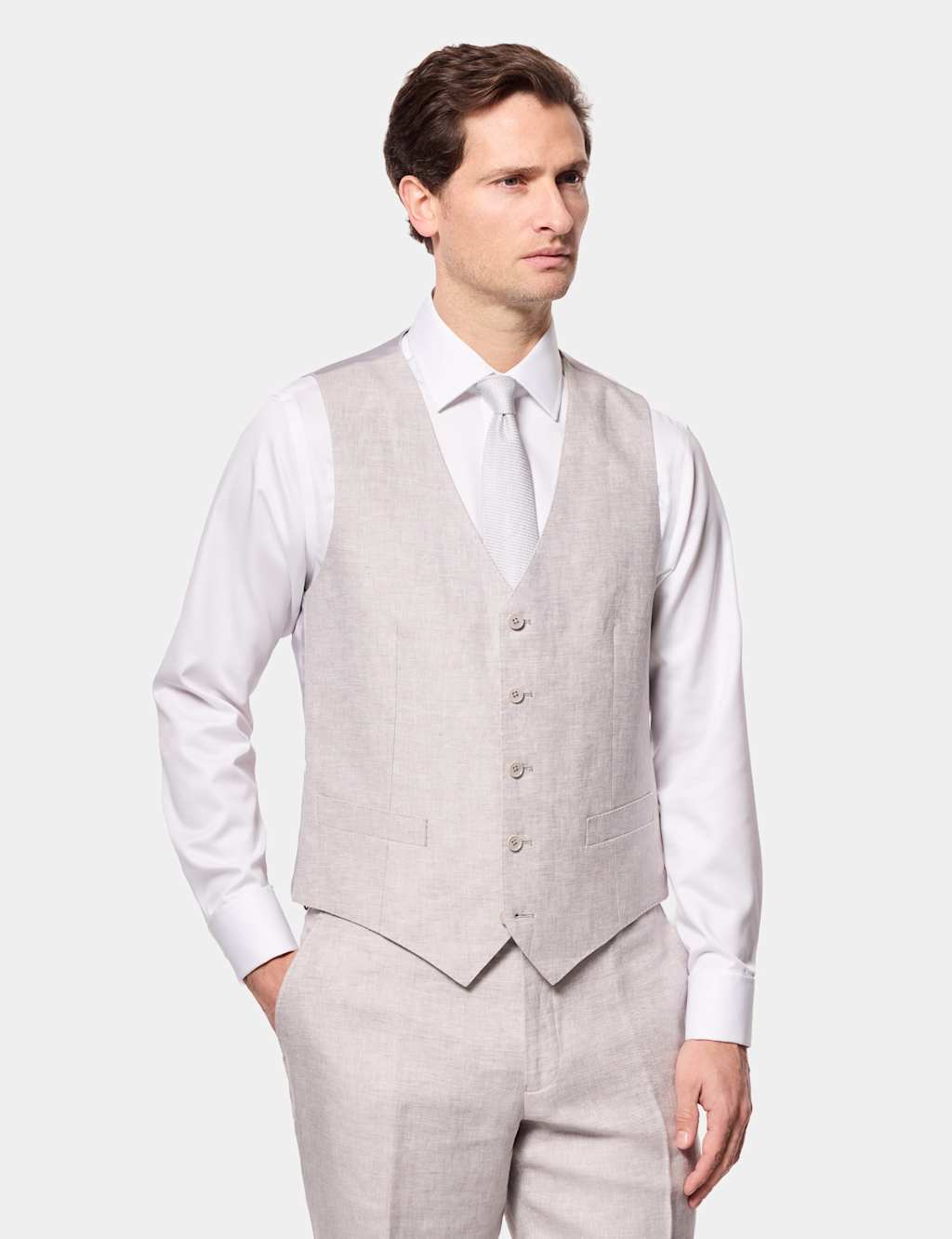 Hawes & Curtis Men's Tailored Fit Pure Linen Waistcoat - 40 - Light Grey - Available at M&S