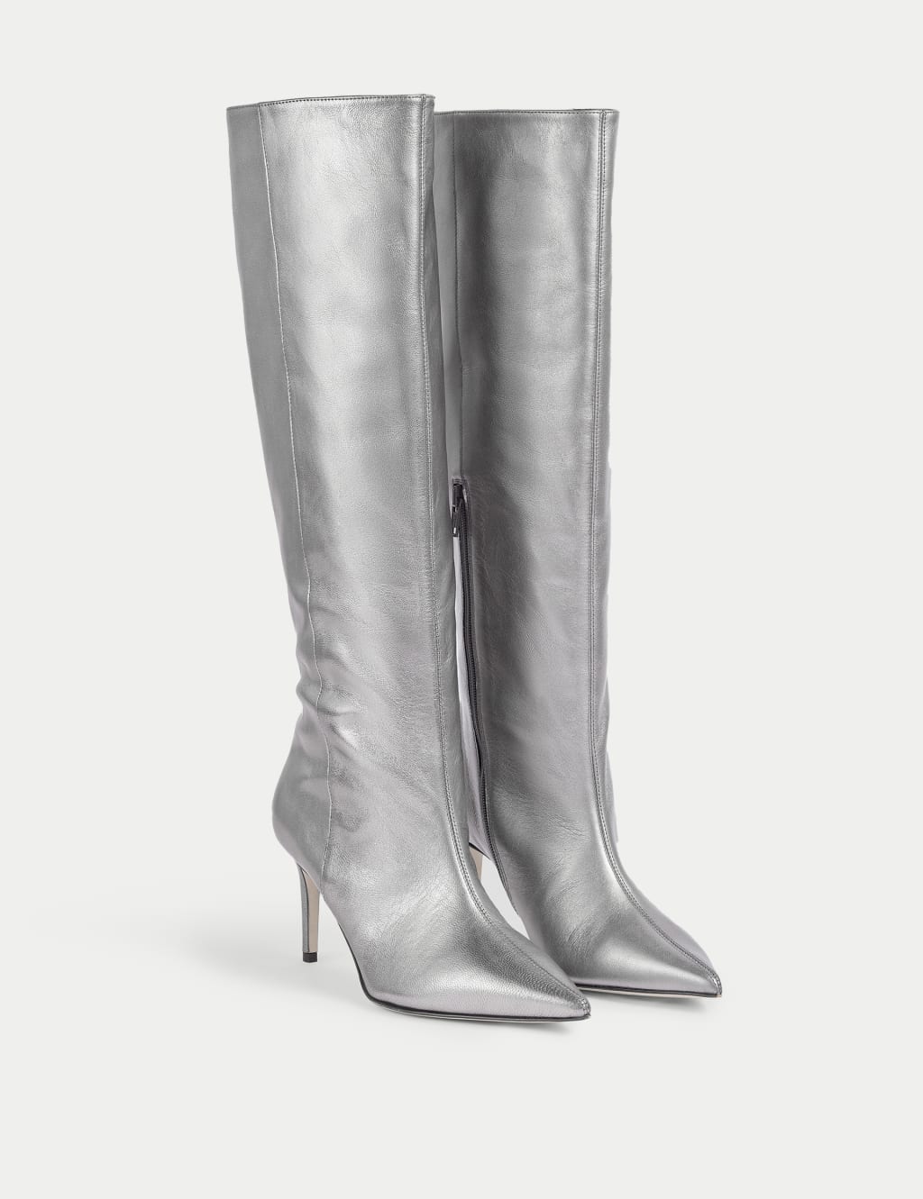 Leather Metallic Stiletto Heel Knee High Boots