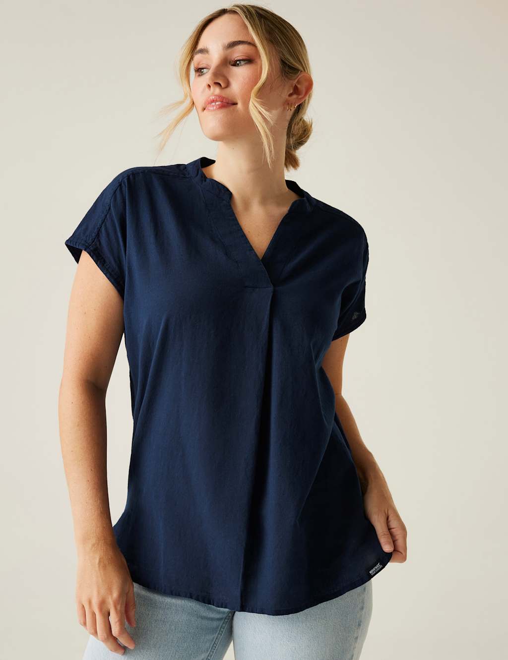 Rianne Cotton Rich V-Neck Blouse with Linen