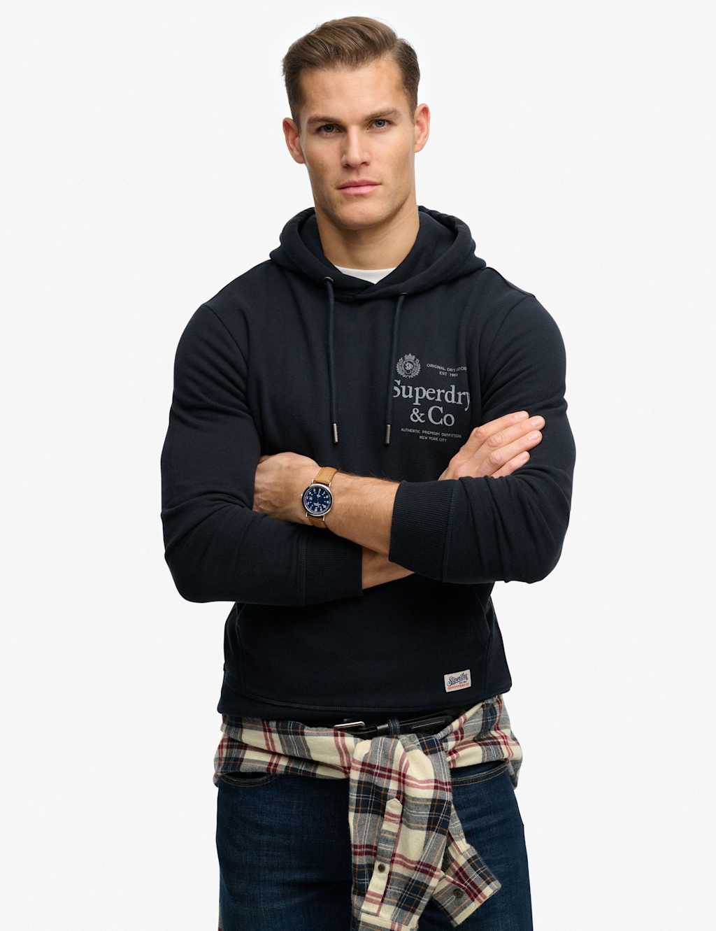 Superdry & Co Men's Pure Cotton Logo Drawstring Hoodie - S - Navy - Available at M&S