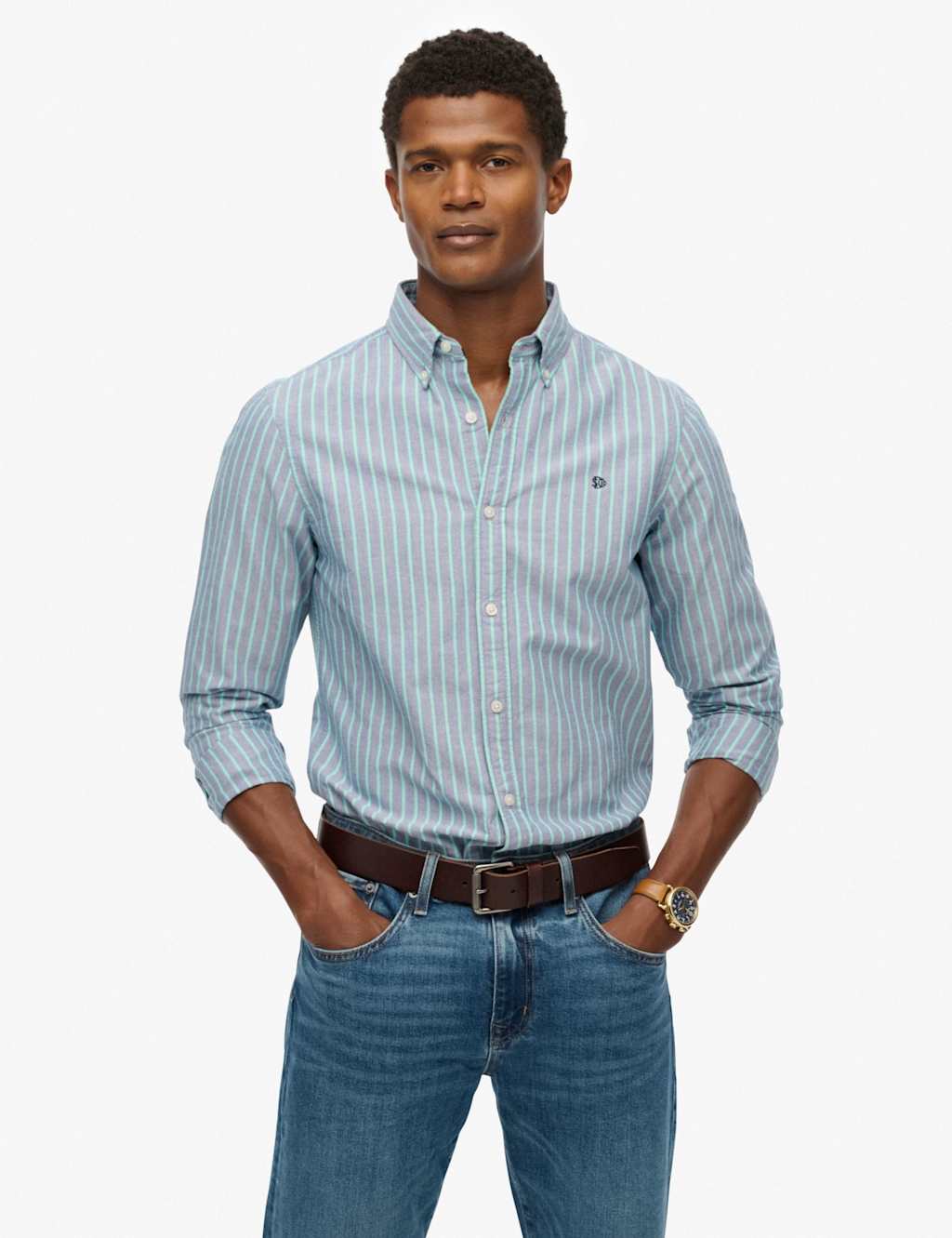 Superdry & Co Men's Pure Cotton Striped Oxford Shirt - XL - Navy Mix - Available at M&S