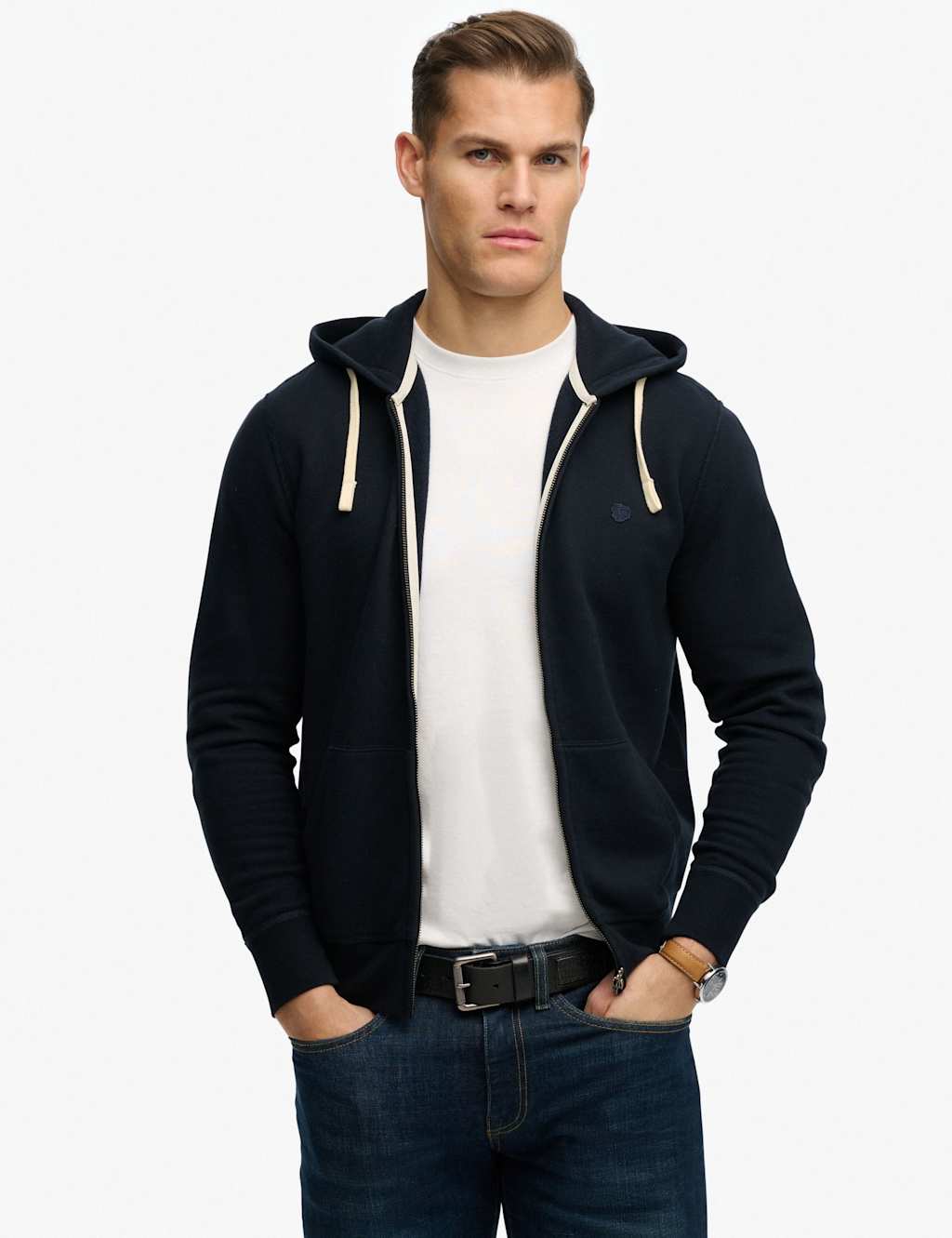 Superdry & Co Men's Cotton Rich Logo Embroidery Zip Up Hoodie - 2XL - Navy - Available at M&S