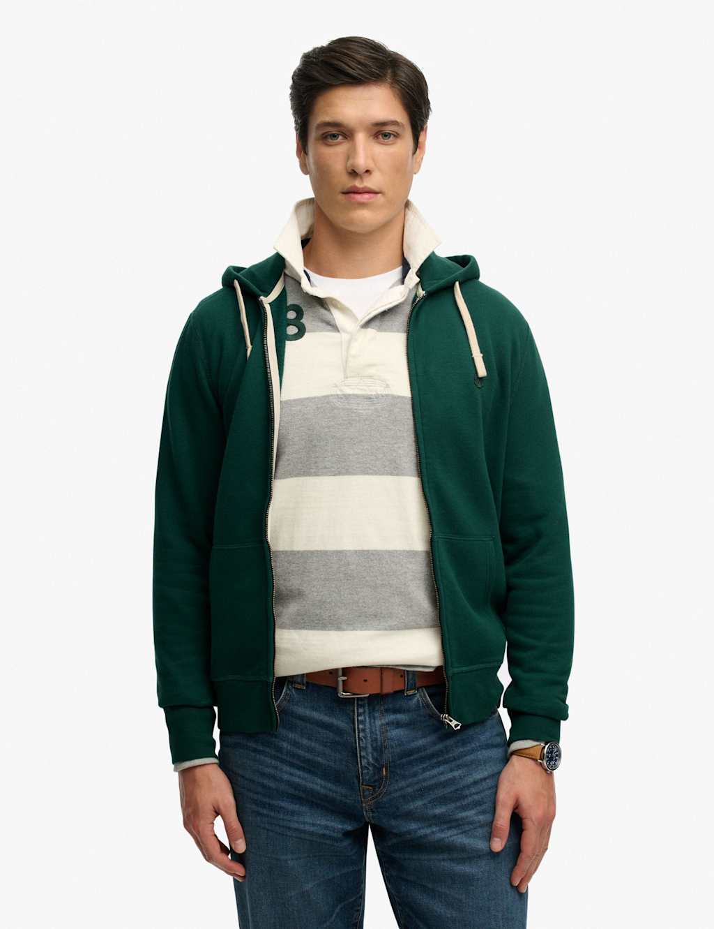 Superdry & Co Men's Cotton Rich Logo Embroidery Zip Up Hoodie - L - Green - Available at M&S