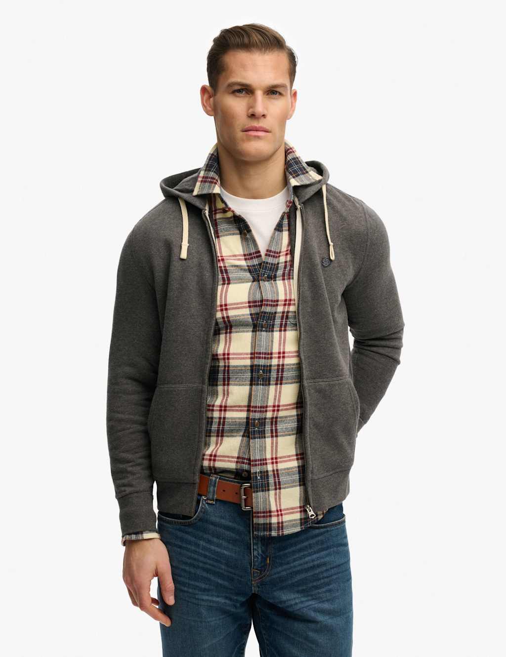 Superdry & Co Men's Cotton Rich Logo Embroidery Zip Up Hoodie - M - Light Grey - Available at M&S