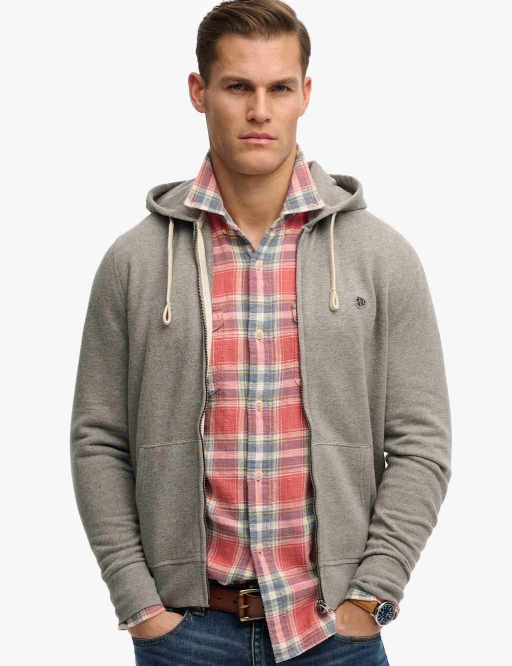 Superdry & Co Men's Cotton Rich Logo Embroidery Zip Up Hoodie - XL - Dark Grey - Available at M&S