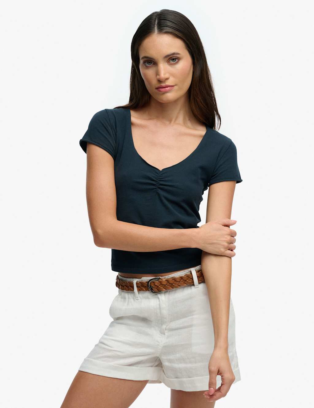 Superdry & Co Women's Cotton Rich V-Neck Slim Fit Top - 8 - Navy - Available at M&S
