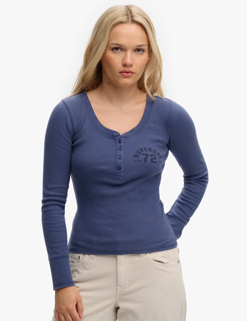 Superdry & Co Women's Athletic Button Down Long Sleeve Top - 10 - Navy - Available at M&S