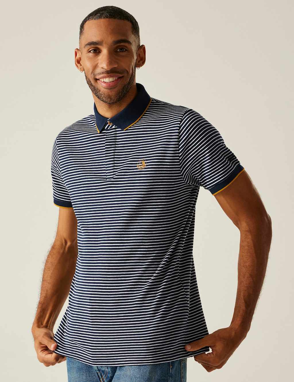 Tiver Pure Cotton Striped Tipped Polo Shirt