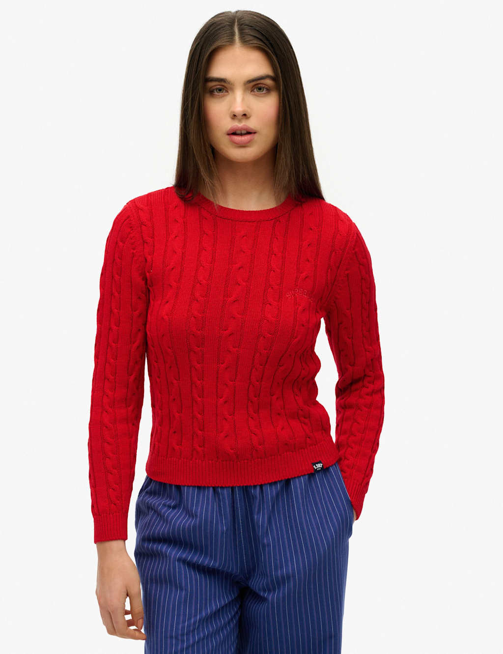 Superdry & Co Women's Cable Knit Crew Neck Jumper - 8 - Red - Available at M&S