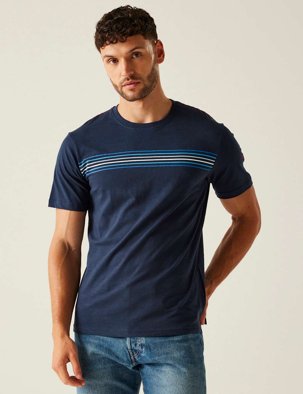 Ravia Pure Cotton Chest Stripe T-Shirt