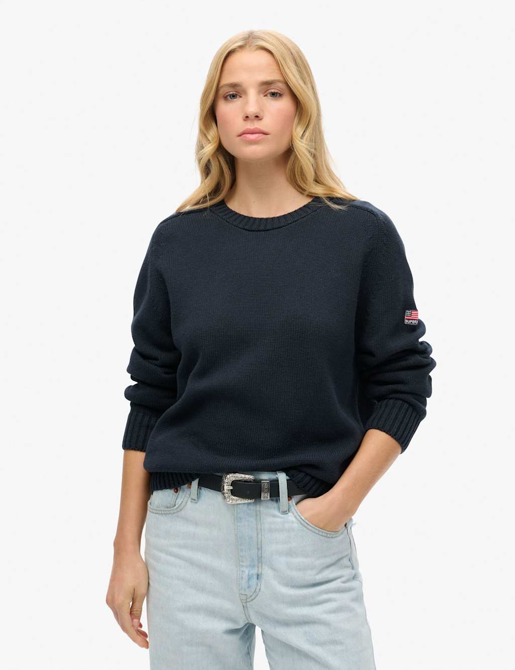 Superdry & Co Women's Pure Cotton Crew Neck Relaxed Jumper - 14 - Navy - Available at M&S