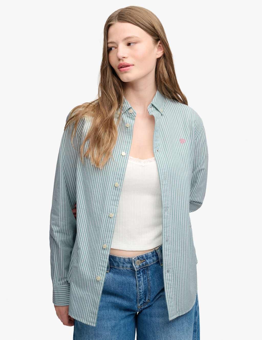 Superdry & Co Women's Pure Cotton Striped Oxford Shirt - 16 - Green Mix - Available at M&S