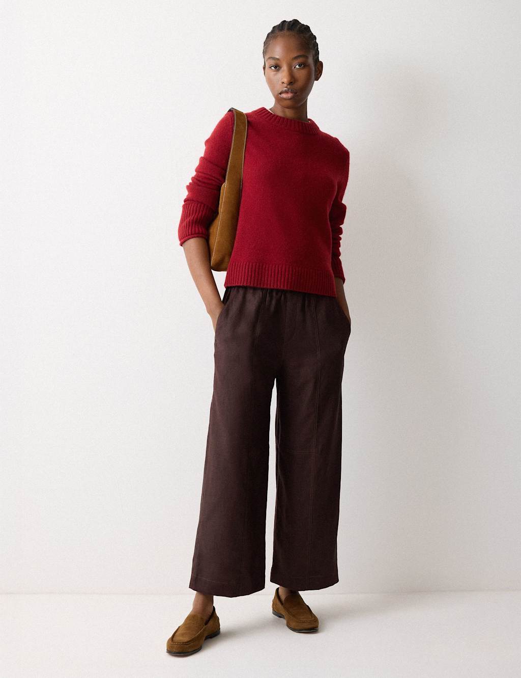 Jigsaw Women's Pure Linen Wide Leg Ankle Grazer Trousers - 8 - Purple - Available at M&S