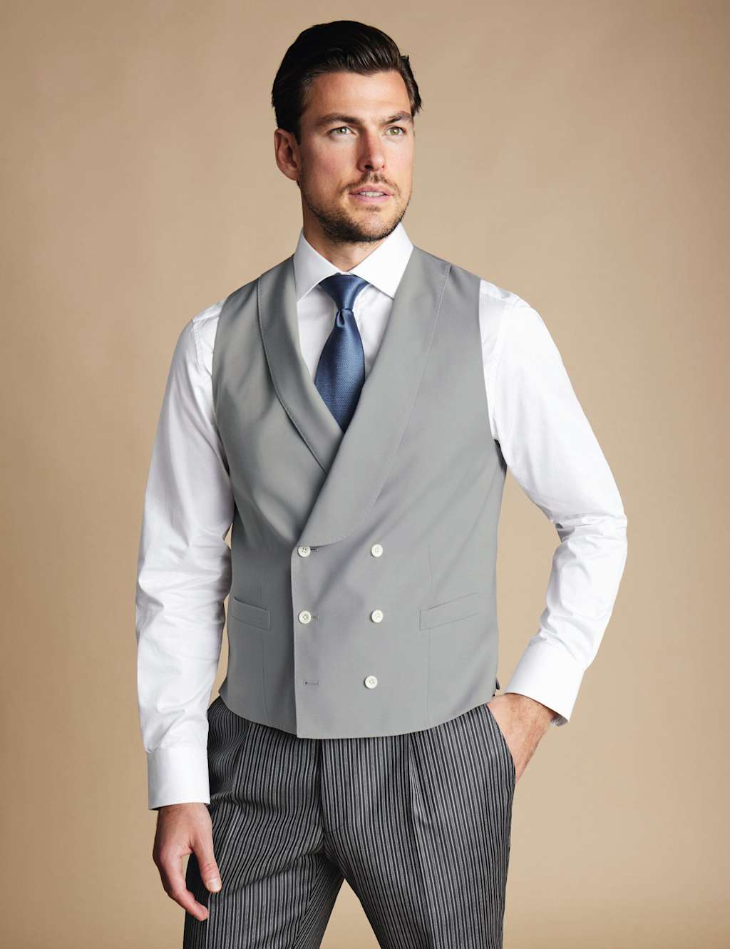 Charles Tyrwhitt Men's Pure Wool Double Breasted Waistcoat - 40 - Light Grey - Available at M&S