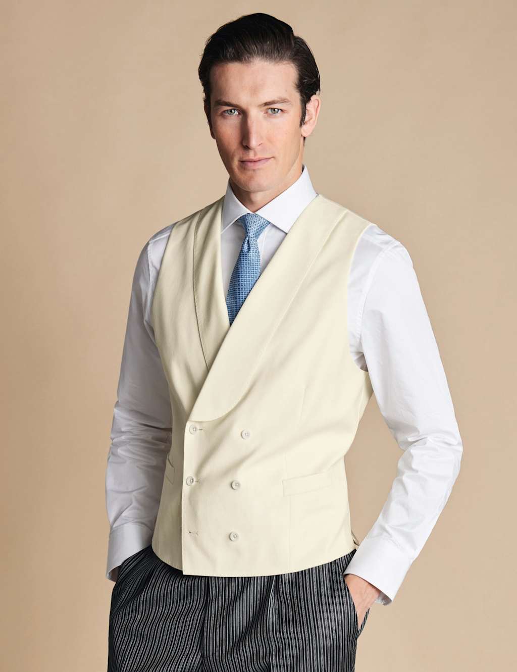 Charles Tyrwhitt Men's Pure Wool Double Breasted Waistcoat - 46 - Cream - Available at M&S