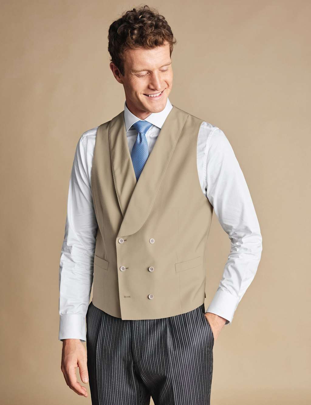 Charles Tyrwhitt Men's Pure Wool Double Breasted Waistcoat - 38 - Sand - Available at M&S