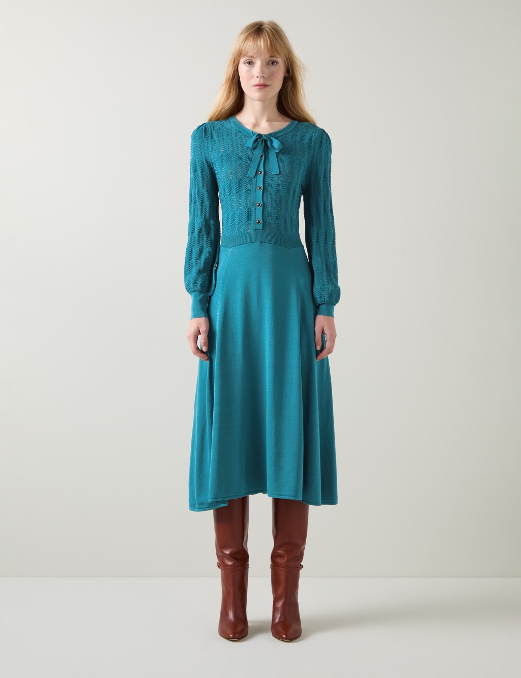 Tie Neck Knee Length Skater Dress