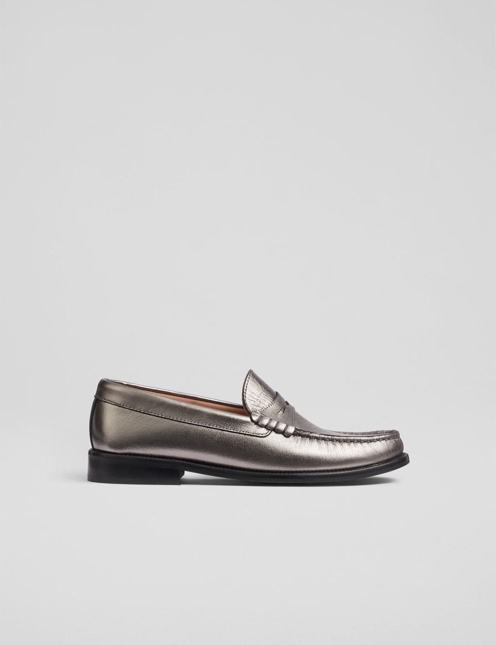 Leather Metallic Slip On Flatform Loafers