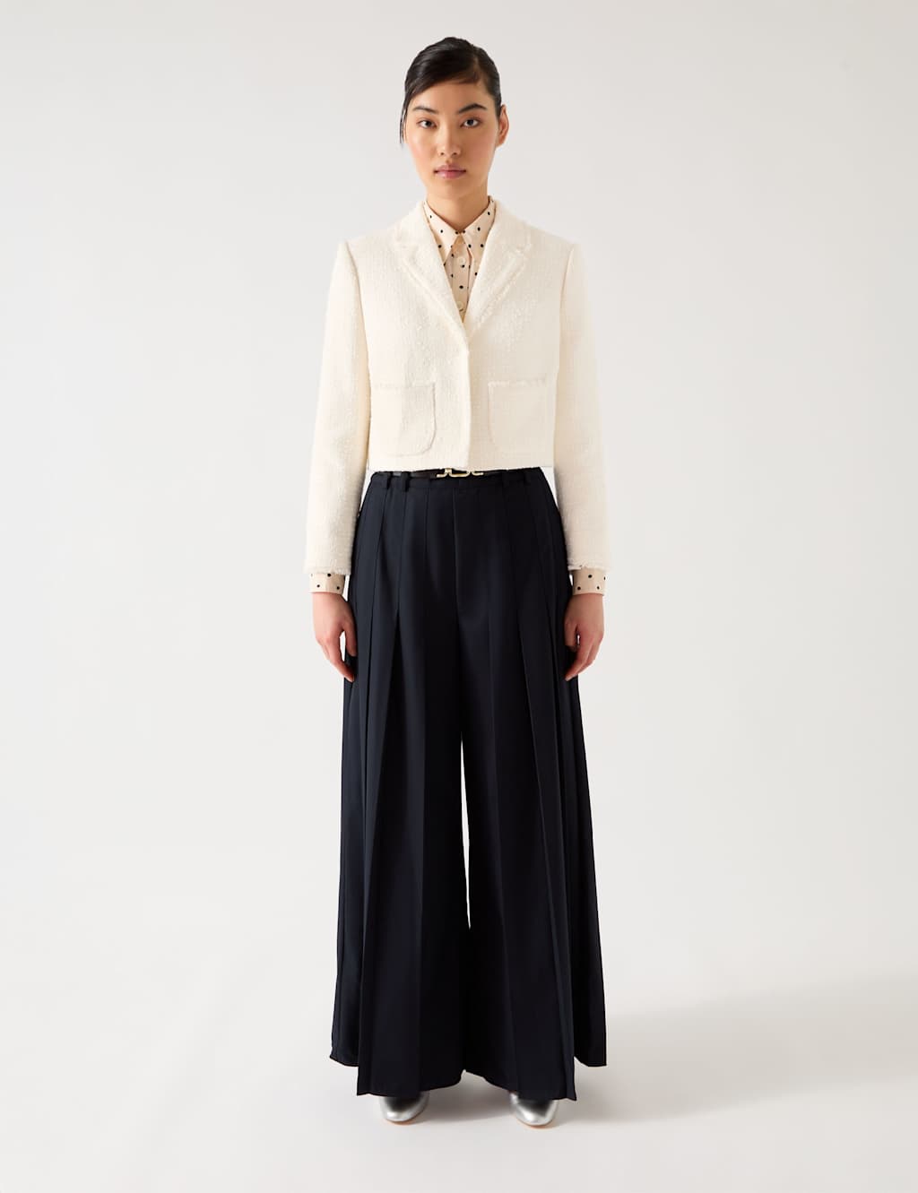 Tweed Textured Collared Cropped Jacket
