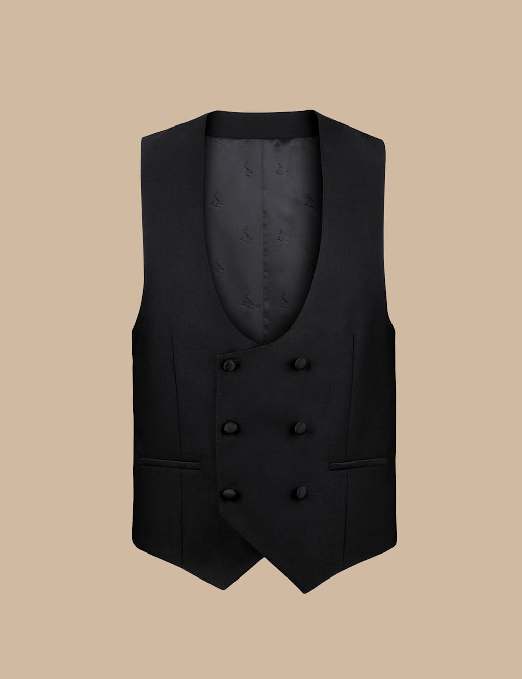 Charles Tyrwhitt Men's Pure Wool Double Breasted Tuxedo Waistcoat - 44 - Black - Available at M&S