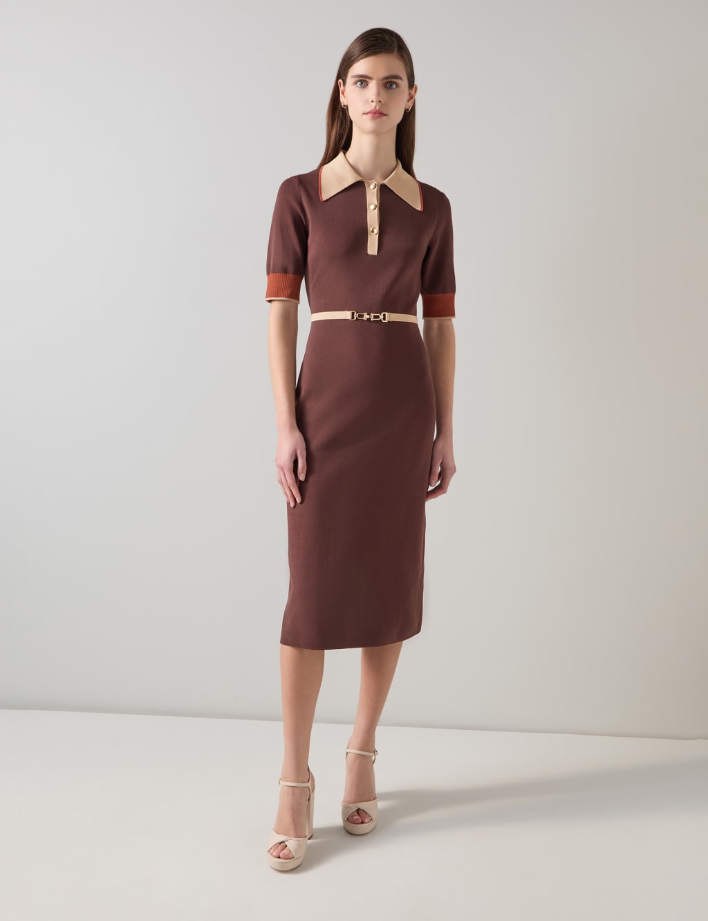 Rosey Chocolate Chain Belt Knit Dress