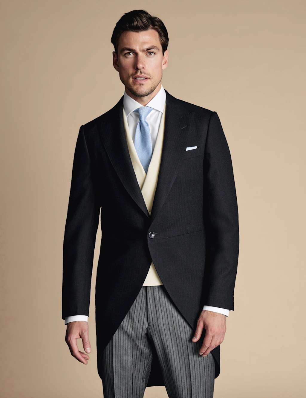 Charles Tyrwhitt Men's Slim Fit Herringbone Morning Suit Tailcoat - 44 - Black - Available at M&S
