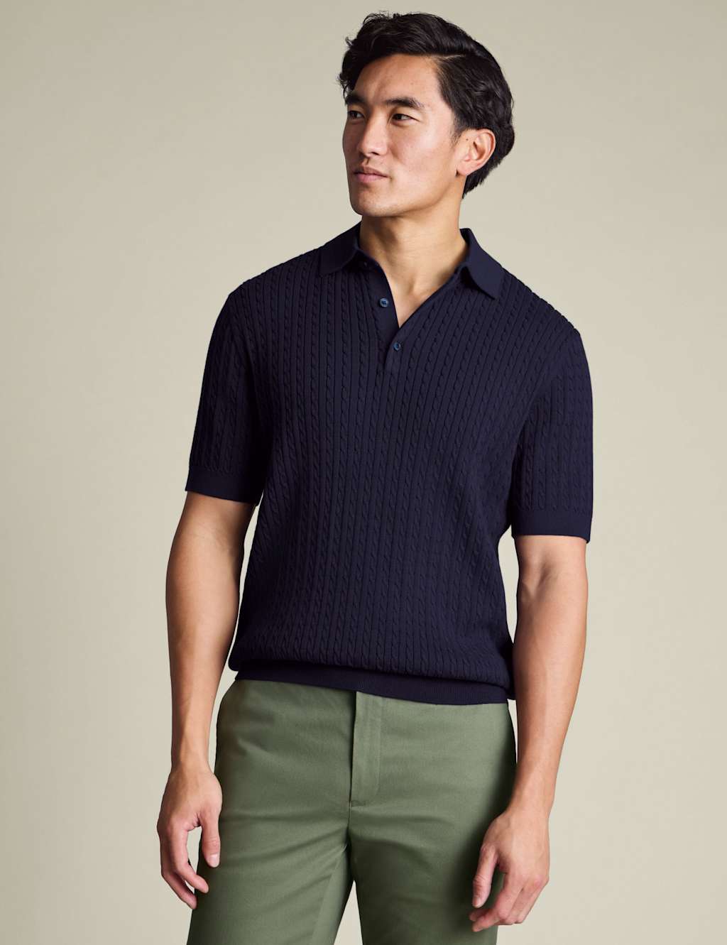 Charles Tyrwhitt Men's Pure Cotton Cable Knitted Polo Shirt - L - Indigo - Available at M&S