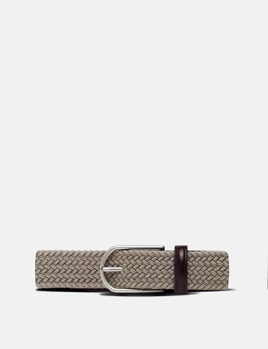 Hawes & Curtis Men's Leather Braided Stretch Belt - L - Taupe - Available at M&S