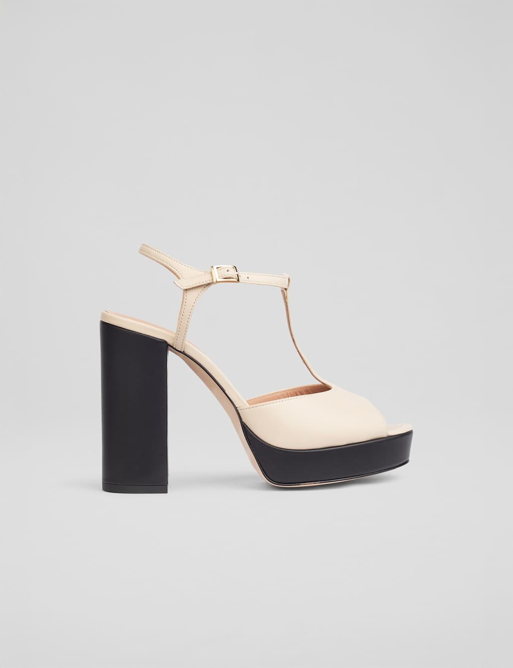 Leather T-Bar Block Heel Platform Sandals