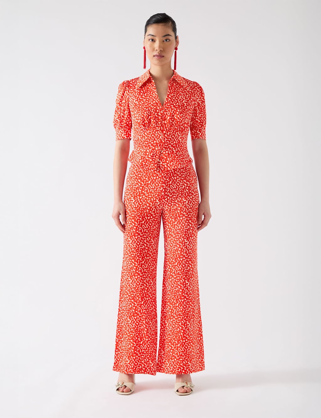 Crepe Printed Collared Waisted Blouse