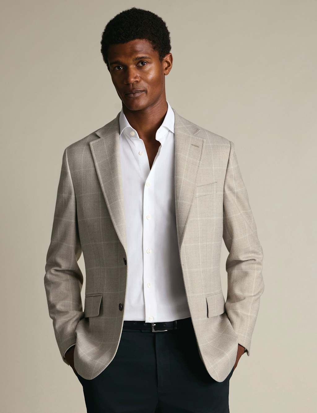 Charles Tyrwhitt Men's Slim Fit Pure Wool Check Textured Blazer - 46 - Grey Mix - Available at M&S