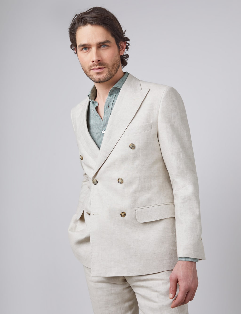 Tailored Fit Linen Double Breasted Suit Jacket